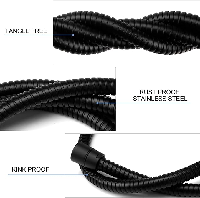 Shower Hose, 79 Inches Extra Long Stainless Steel Handheld Shower Head Hose with Brass Insert and Nut, Flexible, Matte Black