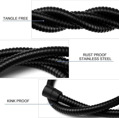 Shower Hose, 79 Inches Extra Long Stainless Steel Handheld Shower Head Hose with Brass Insert and Nut, Flexible, Matte Black
