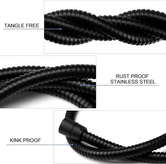 Shower Hose, 79 Inches Extra Long Stainless Steel Handheld Shower Head Hose with Brass Insert and Nut, Flexible, Matte Black