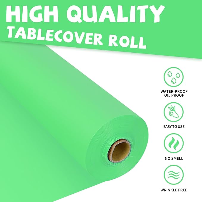 54 Inch X 300 Feet Plastic Table Cover Roll Premium Disposable Plastic Tablecloth for All TypeShape Tables  Picnic, Party, Banquet, Birthdays, Weddings (Lime Green, 54 Inch X 300 Feet)