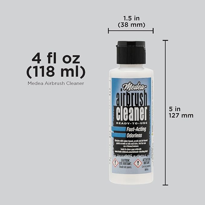Medea Airbrush Cleaner 4 oz  Ready-to-Use Solution for Airbrushes, Paint Brushes  Artist Tools  For Acrylic, Oil  Water-Based Paints, Inks, Dyes, Watercolors and Gouache. Deep Cleans  Flushes