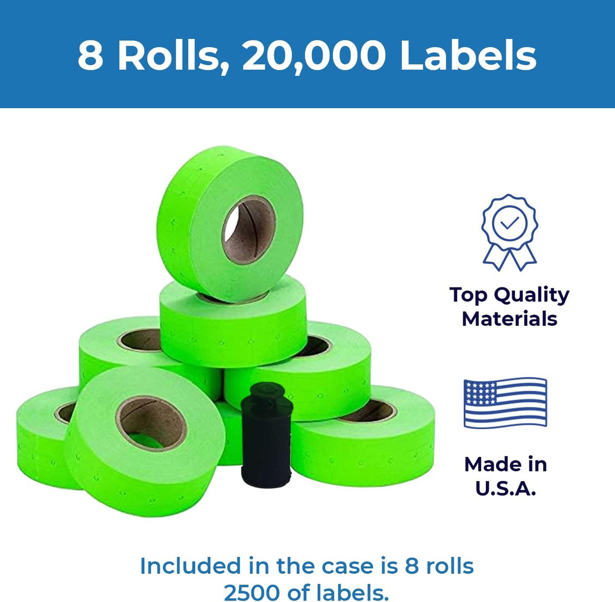 Green Labels for Monarch 1131 Price Gun, 1 Sleeve, 8 Rolls, 20,000 Labels