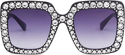 ADE WU Oversize Square Rhinestone Sunglasses Retro Thick Square Frame Sun Glasses