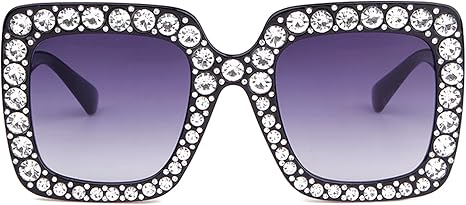 ADE WU Oversize Square Rhinestone Sunglasses Retro Thick Square Frame Sun Glasses
