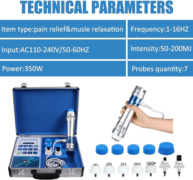 Shockwave Therapy Machine, Effective Electromagnetic Extracorporeal E-D Shock Wave Therapy Machine Pain Relief Body Massager Muscle Relax Massage Gun with 7 Massage Heads