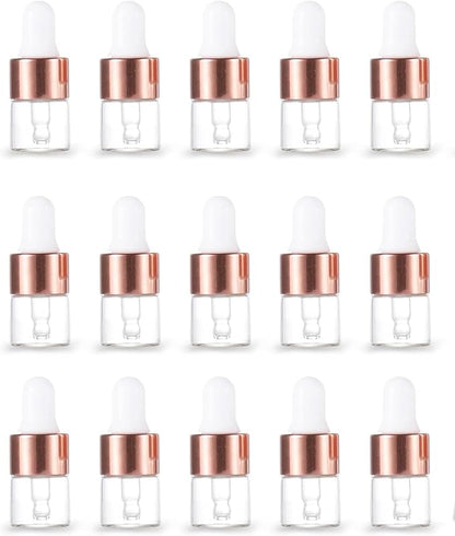 50 Pcs Mini Glass Dropper Bottle Lab Dropping Bottles Essential Oil Dropper Bottles Cosmetic Sample Vials Dropping Sample Containers Eye Dropper Dispenser (Rose Gold, 1ML)
