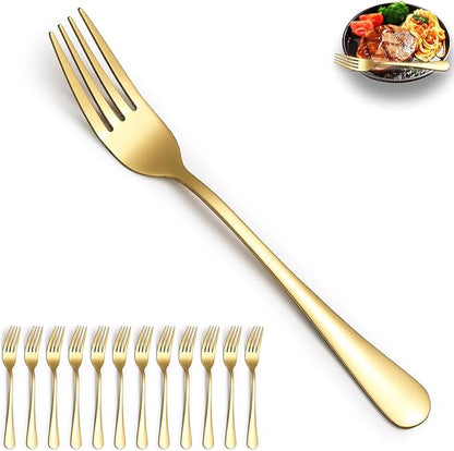 Gold Dinner Forks 12 Pieces, Stainless Steel Titanium Gold Plating Table Forks for Home, Restaurant, Wedding, Parties, Events, Daily Use