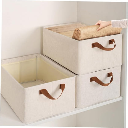 Cotton Linen Foldable Storage Basket with Handle Capacity Organizer for Clothes and Home Sundries Storage Bin for Bedroom and Closet