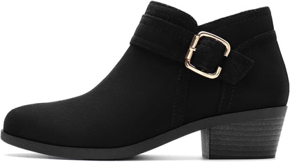 Athlefit Women's Chunky Low Heel Ankle Boots Classic Pointed Toe Side Zipper Booties.