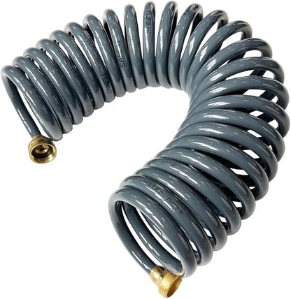 PU Recoil Garden Water Hose 38"ID(9.5 x 12.7mm) x 25ft Premium with 34"Inch Brass Fittings Retractable, Swivel Female, Outdoor Patio Hose MarineBoat, Gray(25')