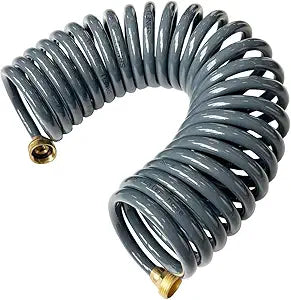 PU Recoil Garden Water Hose 38"ID(9.5 x 12.7mm) x 25ft Premium with 34"Inch Brass Fittings Retractable, Swivel Female, Outdoor Patio Hose MarineBoat, Gray(25')