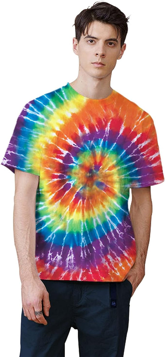 TieDye Shirts for Men Women, Short Sleeve Mens Tie Dye Shirts, Mens Women Rainbow Tie Dye T Shirts,Size:S-5XL