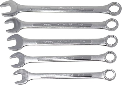 K Tool International 41016 SAE Combination Chrome Wrench Set for Garages, Repair Shops and DIY, 14" to 1-14", Chrome plated, Heat Treated, Drop Forged Steel, Raised Panel, Roll-up Pouch, 16-Piece