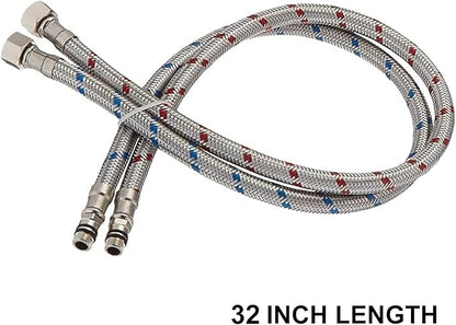 32-Inch Long Bathroom Kitchen Faucet Connector Braided Stainless Steel Faucet Supply Lines 1/2-Inch Female Compression Thread x M10 Male Connector, x 2 Pcs (1 Pair)
