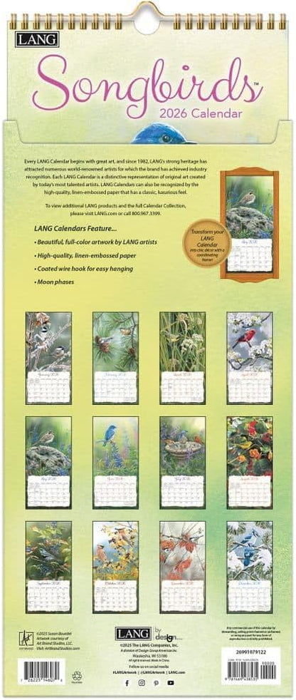 Lang, Songbirds 2026 Vertical Wall Calendar, 8'' X 15.8'', 12-Month Calendar with Stapled Binding