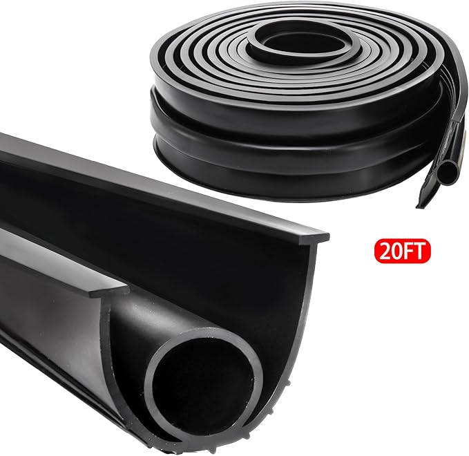 Yopay 20Ft Garage Door Seals Bottom Rubber, Heavy-Duty Weather Stripping Kit, Universal T Ends Threshold Buffering Sealing Rubber, 3 3/4 Inch Width