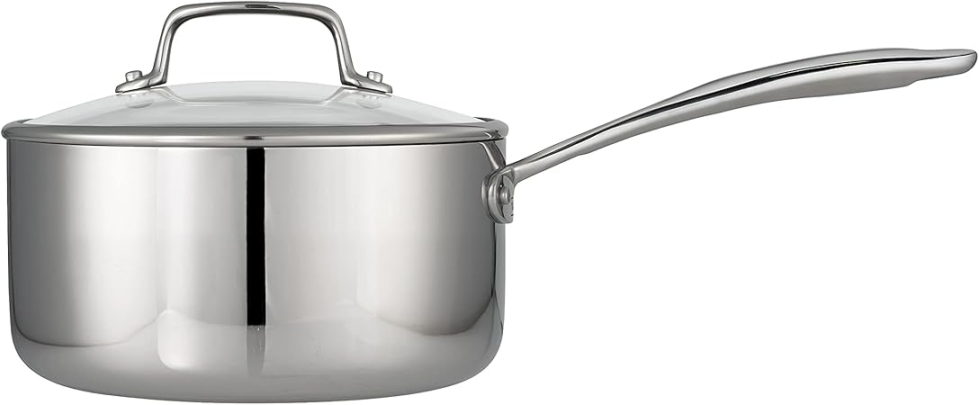 Tramontina Tri-Ply Clad Stainless Steel 3-Quart Sauce Pan with Glass Lid, Induction-Ready, Dishwasher-Safe, NSF-Certified, Made in Brazil