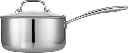 Tramontina Tri-Ply Clad Stainless Steel 3-Quart Sauce Pan with Glass Lid, Induction-Ready, Dishwasher-Safe, NSF-Certified, Made in Brazil