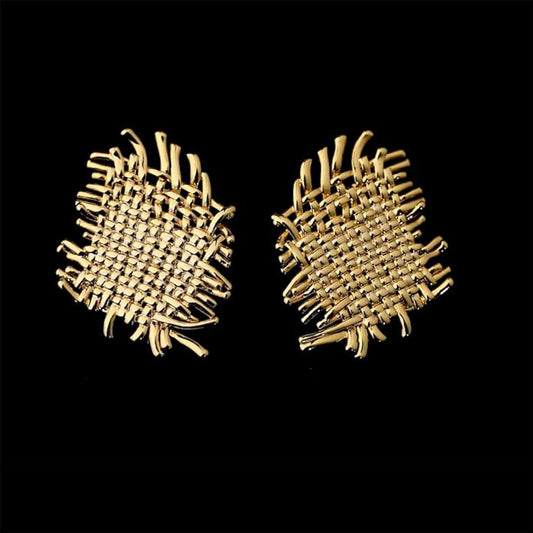 LecAit Gold Statement Earrings for Women,Flat Woven Texture Stud Earrings 925 Sterling Silver Post Hypoallergenic Earrings for Women Girls Jewelry Gifts