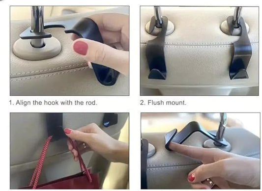 2 Car Seat Hooks Hanger Hooks - 2pc Headrest Hook Organizer in Black Metal - for Organizing Items on Car Seat