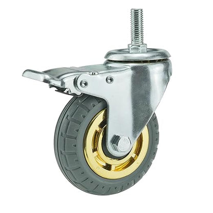 1PCS Casters Heavy Duty Furniture Rubber Swivel Mover Silent Shelves Wheelbarrow Trolley Hardware Transporter Tire Trolley(1pc Stem Brake Wheel,4 inch)