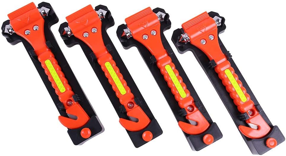 4 PCS GoDeCho Car Emergency Escape Window Breaker and Seat Belt Cutter Hammer with Light Reflective Tape,Life Saving Survival Kit (Does Not Include Holders)