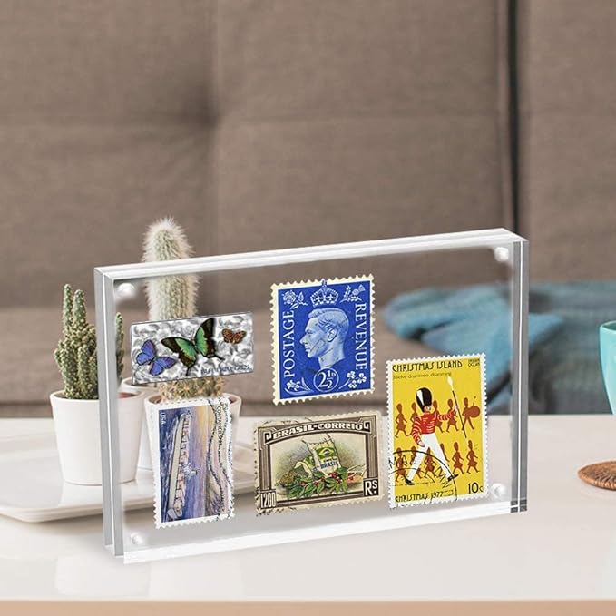 ILYXY 5 Pack Acrylic Frame 5x7, 20 Thicker, 24mm Thick Frameless Clear Picture Frame, Double Sided Magnetic Photo Frame, Free Standing Desktop Display Stand Acrylic Picture Frames