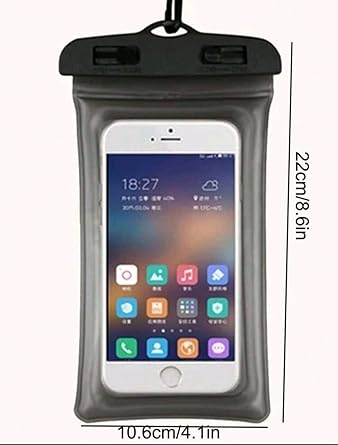 Sea,SandSun Floating Waterproof Phone Case, Waterproof Cellphone Bag, Floatable, Waterproof Phone Pouch, Clear Design, Touch Screen, Beach Swim Tubing Theme Park, iPX8 (Black), 8.6inx4.1in
