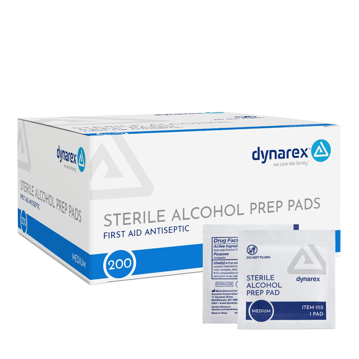 Dynarex DynaSafety Sterile Alcohol Prep Pads - Medium - 70% Isopropyl Alcohol, Individually Wrapped, Soft Cleaning Wipes - 170 per Box