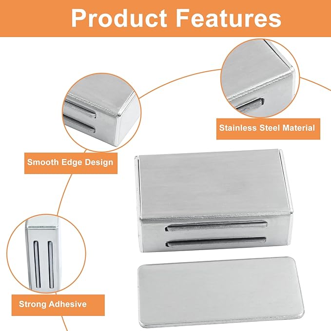 Waziaqoc 4 Pack Magnetic Door Catch, Stainless Steel Magnetic Latch with Adhesive, Ultra Thin Door Magnets, No Drilling Cupboard Magnetic Latches for Drawer Closet and Kitchen Cabinet