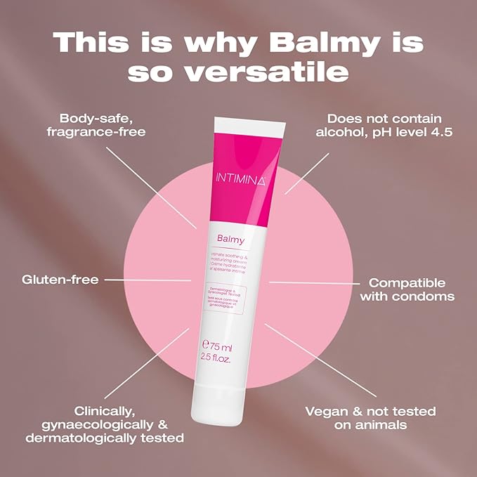 INTIMINA Balmy - Vaginal Moisturizer and Lubricant, Intimate Soothing and Moisturizing Cream, Moisturizer for Dry Skin, Body Cream Vulva Moisturizer