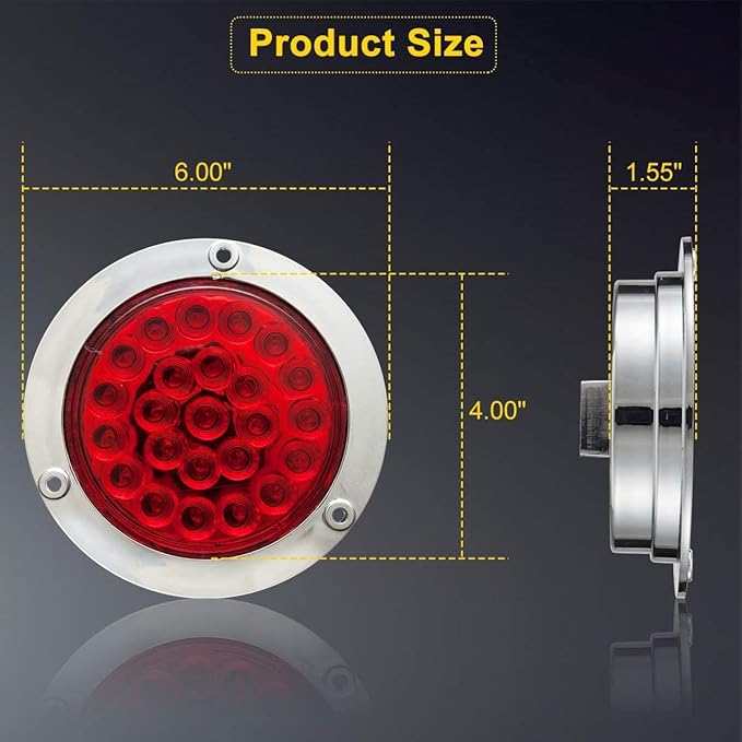 LIMICAR 4" Round LED Trailer Tail Light 2PCS 24 LED Stop Turn Signal Brake Marker Clearance Running Lights w/Chrome Bezels for Trucks Trailer RV Waterproof