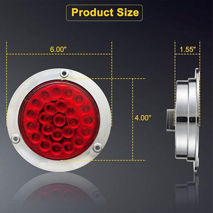 LIMICAR 4" Round LED Trailer Tail Light 2PCS 24 LED Stop Turn Signal Brake Marker Clearance Running Lights w/Chrome Bezels for Trucks Trailer RV Waterproof