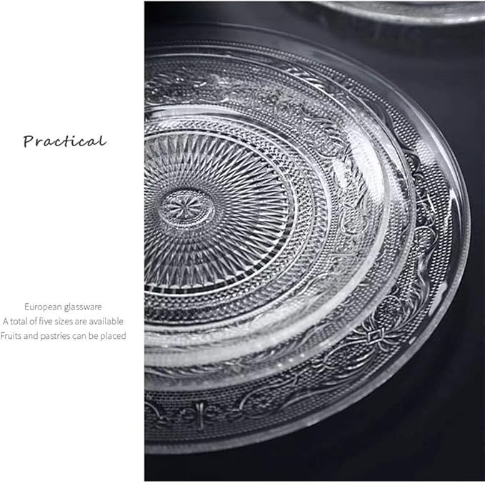 Bowls Vingate Creative Embossed Glass Plate Round Transparent Fruit Tray Home Kitchen Cake Dried Fruit Salad Plate (Size :  10"620g)