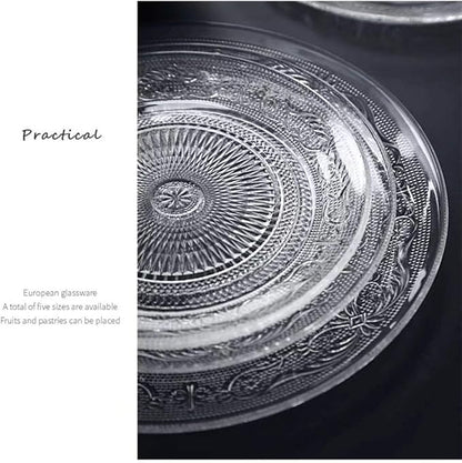 Bowls Vingate Creative Embossed Glass Plate Round Transparent Fruit Tray Home Kitchen Cake Dried Fruit Salad Plate (Size :  10"620g)