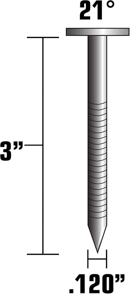 Metabo HPT Framing Nails  3 Inch x 0.120  21 Degree  Full Round Head  Ring Shank  Hot Dipped Galvanized  1,000 Count  20302SHPT