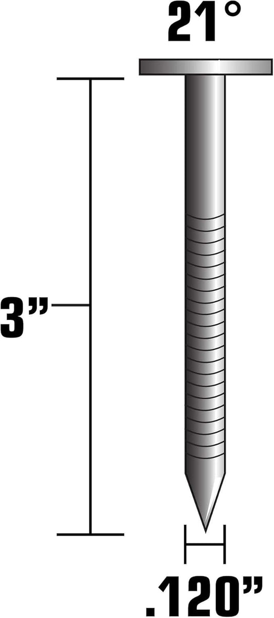 Metabo HPT Framing Nails  3 Inch x 0.120  21 Degree  Full Round Head  Ring Shank  Hot Dipped Galvanized  1,000 Count  20302SHPT