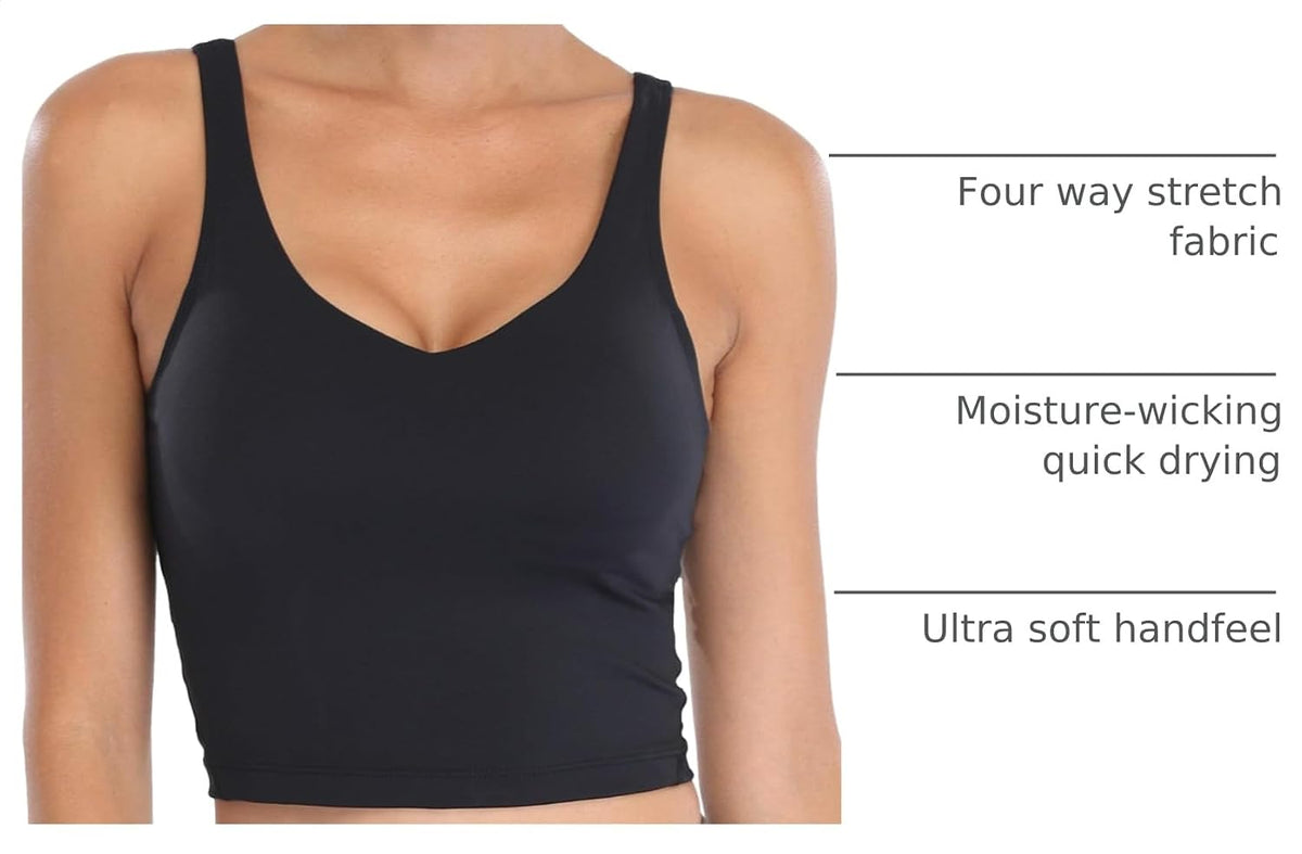 Sports Bra Womens Longline Padded Crop Yoga Tank Tops Built in Bras, Workout, Athletic, Fitness, Super Soft, Comfort, Cropped Top, Removable Pads, Heart Neckline For Women
