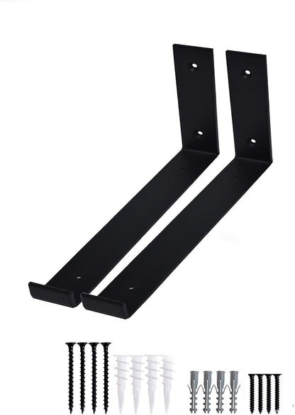 Shelf Brackets 2 Pack Heavy Duty Floating 11.25" L x 6.0" H x 1.5" W Black Metal Shelves Wall Mounted Rustic Iron J Shelf Brackets with Lip for DIY Open Shelving Brackets