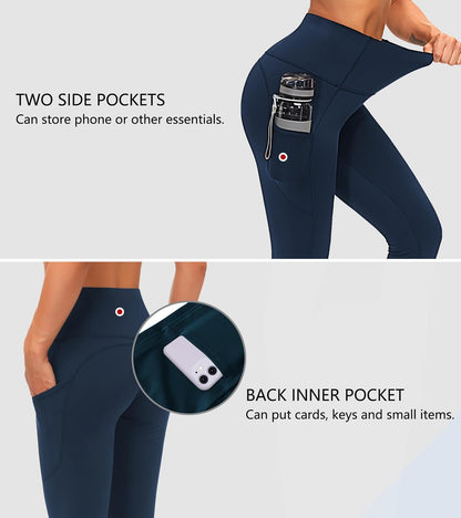 THE GYM PEOPLE Thick High Waist Yoga Pants with Pockets, Tummy Control Workout Running Yoga Leggings for Women