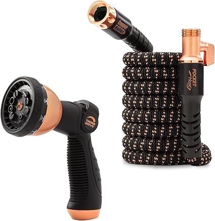 Pocket Hose Copper Bullet Expandable Garden Hose 25 FT w10 Pattern Thumb Spray Nozzle AS-SEEN-ON-TV 650psi 34 in Patented Lead-Free Ultra-Lightweight Solid Copper Anodized Aluminum Fittings No-Kink