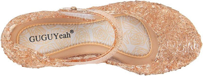 Princess Jelly Flats for Toddler & Little Girls, Dress Shoes for Halloween | Lightweight Slip-On Jelly Sandals for Costume Dress Up, Christmas, Birthday Parties & Everyday Wear