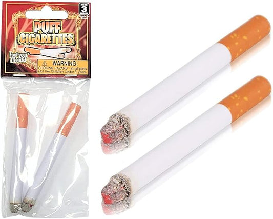 Realistic Looking Fake Stage Puff Cigarettes (3.5") Prop for Prank, Halloween Costume, Movie, or Theater Play Tricky Fun Gag Cool Toy Fancy Dress Looks Lit Up. (2 Cigarettes)