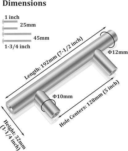 Gobrico Satin Nickel Cabinet Handles10 Pack Solid Stainless Steel Brushed Nickel T Bar Drawer Pulls for Kitchen Hardware5 inch Hole Centers