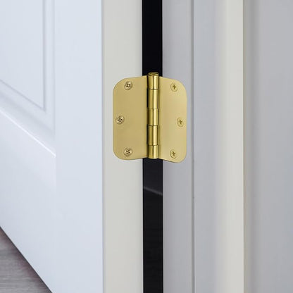 Door Hinges for Interior Doors 9-Pack 3.5-inch x 3.5-inch – Rounded 5/8-inch Radius Steel Door Hinge – Satin Brass – Fits Standard Doors – Design House 191130