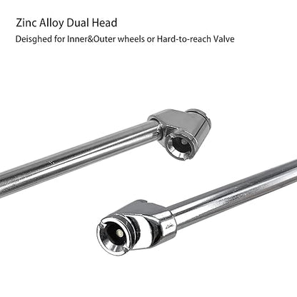 Truck Tire Pressure Gauge, Straight-on Foot Dual Head Chucks Stainless Steel, Heavy Duty Air Pressure Tire Gauge for Auto Trucks Cars RVs Vans Gage