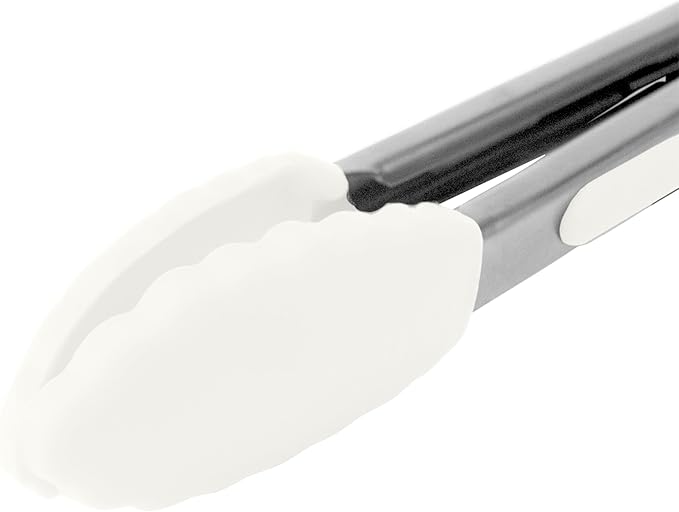 Tovolo Stainless Steel Turner Wide Tips Grips on Handles Non-Stick  Heat-Resistant Silicone, BPA-Free  Dishwasher-Safe, Mini Tongs, White