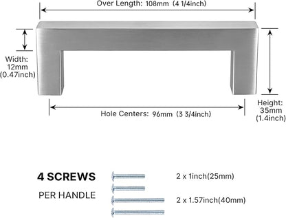 goldenwarm Brushed Nickel Cabinet Pulls Silver Drawer Handles Square Hardware for Kitchen Dresser, 3-34 Inch Hole Center, 10 Pack