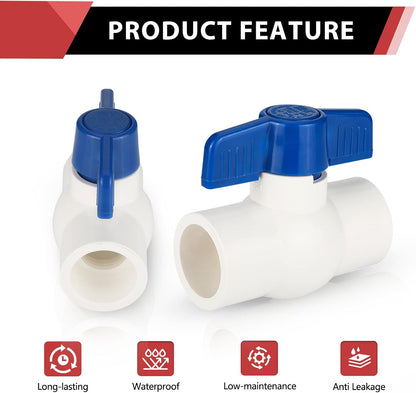 (Pack of 1) EFIELD 2 Inch PVC Ball Valve (Solvent), Schedule 40, Slip PVC Ball Valve for Residential, Commercial, Agricultural and Light IndustrialAapplications,(PVC006)