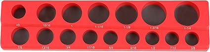 HFS(R) 12-inch Magnetic Socket Organizer Set Magnetic Socket Organizer Tray SAE Standard 12" Socket Holder Magnetic Tool Organizer 16 Slot Red Hold